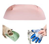 Cat Dog Food Mat, Snap-Button Faux Leather Pet Food Mat, Waterproof Non Slip Leather Pet Feeding Mat for Cats and Small Dog, Includes A Bonus Glove for Petting Cats. (Pink)