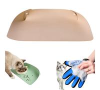 Cat Dog Food Mat, Snap-Button Faux Leather Pet Food Mat, Waterproof Non Slip Leather Pet Feeding Mat for Cats and Small Dog, Includes A Bonus Glove for Petting Cats. (Skin Tone)