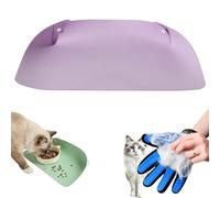 Cat Dog Food Mat, Snap-Button Faux Leather Pet Food Mat, Waterproof Non Slip Leather Pet Feeding Mat for Cats and Small Dog, Includes A Bonus Glove for Petting Cats. (Purple)