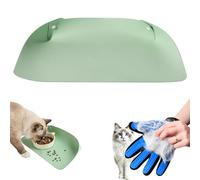 Cat Dog Food Mat, Snap-Button Faux Leather Pet Food Mat, Waterproof Non Slip Leather Pet Feeding Mat for Cats and Small Dog, Includes A Bonus Glove for Petting Cats. (Green)