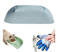 Cat Dog Food Mat, Snap-Button Faux Leather Pet Food Mat, Waterproof Non Slip Leather Pet Feeding Mat for Cats and Small Dog, Includes A Bonus Glove for Petting Cats. (Blue)