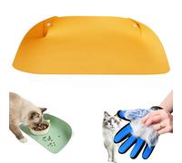 Cat Dog Food Mat, Snap-Button Faux Leather Pet Food Mat, Waterproof Non Slip Leather Pet Feeding Mat for Cats and Small Dog, Includes A Bonus Glove for Petting Cats. (Yellow)