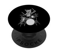 Cat Drum Retro 90s Vintage Music Vibe para Bateristas PopSockets PopGrip Adhesivo