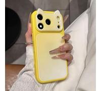 Cat Ear Phone Case 3D for iPhone Acrylic Glossy Back All-Inclusive with Camera Protection Design for iPhone 17/16/15/14/13 Pro MAX (Yellow,16)