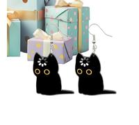 Cat Earrings - 2D Acrylic Black Cat Cute Double-Sided Jewelry