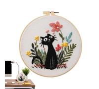 Cat Embroidery Kit, Stamped Thread Craft Set, 7.87x7.87 Inches Hoop Needle Pack, Handmade Art Kits, Beginner Sewing Project, Decorative Fabric Design for Women, Enthusiasts, Home, and Birthday