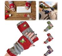 Cat Embroidery Splicing Knitted Gloves,Fashion Leaky Finger Casual Glove,Women's Warm Fingerless Mittens with Embroidery (E)