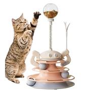 Cat Exercise Track, Cat Toy with Feather, 9.84x9.84x16.34 Inches, Pink Green, Funny Kitten Fun Puzzle, Stable Game for Home, Interactive Mystery Toy for Cats