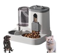 Cat Feeder and Water Dispenser,2 in 1 Gravity Pet Food Feeder and Water Set with Stainless Steel Food Bowl,Large Capacity Self Feeding for Small Medium Dog Puppy Kitten (Grey)