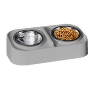 Cat Feeding Bowl Set, Kitten Water Feeder, Slanted Design with Non Slip Base, 2-Pack Gray, Elevated Double Dish For Apartment Travel City Living Pet Eating Convenience