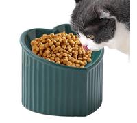 Cat Feeding Bowls - Green Ceramic Dish, 14x12cm Pet Plate, 5.51x4.72 Inch Size, Elevated Heart Shape Design, Shallow Water Bowl Porcelain For Small Medium Pets Daily Eating Drinking Routine