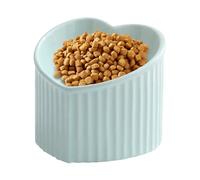 Cat Feeding Bowls - Green Ceramic Dish, 14x12cm Pet Plate, 5.51x4.72 Inch Size, Elevated Heart Shape Design, Shallow Water Bowl Porcelain For Small Medium Pets Daily Eating Drinking Routine