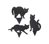 Cat Figure Ground Insert Decor Set 3 PCS 2D Lifelike Kitten with Reflective Eyes Metal Statue Peg for Garden Lawn Black New