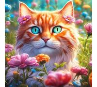 Cat Flower Grass Jigsaw Puzzle 35 Pieces 30x30cm/12x12inch, Difficult Jigsaw Puzzles for Adults 35, Beautiful Art Work, Great Festive Puzzle Gift for Men/Women