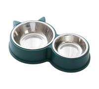 Cat Food Bowls Stainless Steel Cat Bowl, Green One-Piece Double Bowl Set with Non-Slip Foot Pad, Removable Pet Food and Water for Cats and Dogs (Green)