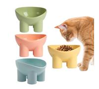 Cat Food Dish, 4-Piece Elevated Elephant Leg Bowls 13,8 x 13,4 x 9 cm, Non-Skid Slanted Pet Feeder, Neck Guard Food Plates for Kittens and Small Pets, Crafted to Last