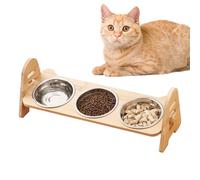 Cat Food Stand, Dish Station with 3 Stainless Steel Bowls, Cat Dish Stand, for Multiple Pets Home Kitchen Bedroom Apartment Meal Time