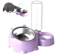 Cat Food Water Bowl Set, 16-Degree Tilted Dish with Water Dispenser, Detachable Pet Feeder, 11.02x5.71x8.07 Inches for Cats and Small Dogs, Blue, Green, Purple, Gray
