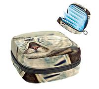 Cat Funny Cool - Bolsa de almacenamiento de tampón portátil para servilletas sanitarias, Varios colores, 4.7x6.6x6.6 in/12x17x17 cm