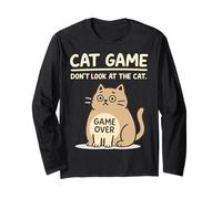 Cat Game Over Funny Cat Owner Hilarious Fat Retro Cat Meme Manga Larga