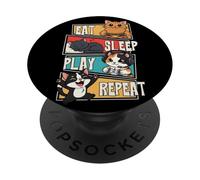 Cat Gamer Gaming Eat Sleep Play Repeat para niños PopSockets PopGrip Adhesivo