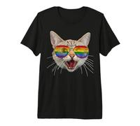 Cat Gay Rainbow Flag Sunglasses Pride Month LGBTQ Camiseta Premium