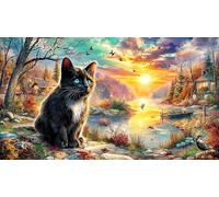 Cat-Gazing-at-Butterflies-in-Sunny-Meadow 1000 Piezas Puzzle Familiar Desafiante y Divertido Papel Reciclado para Adultos 38x52/1000pcs