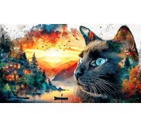 Cat-Gazing-at-Butterflies-in-Sunny-Meadow 1000 Piezas Puzzle Reciclado Decoración Mural Hermosa para Adultos Juego Educativo Relajación 38x52/1000pcs