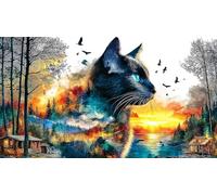 Cat-Gazing-at-Butterflies-in-Sunny-Meadow 1000 Piezas Puzzle Reciclado Juego Familiar Divertido Desafiante para Adultos Decoración Mural 70x50/1000pcs