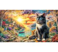 Cat-Gazing-at-Butterflies-in-Sunny-Meadow Puzzle Adultos 1000 Piezas Juego Educativo relajación Desafiante Papel Reciclado Idea de Regalo 70x50/1000pcs