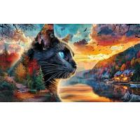 Cat-Gazing-at-Butterflies-in-Sunny-Meadow Puzzle Familiar 1000 Piezas Desafiante y Divertido Papel Reciclado para Adultos 38x26/1000pcs