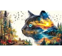 Cat-Gazing-at-Butterflies-in-Sunny-Meadow Puzzle para Adultos 1000 Piezas Juego Familiar Divertido y desafiante Papel Reciclado para decoración Mural y Regalos 38x26/1000pcs