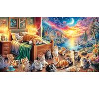 Cat-Gazing-at-Glowing-Butterfly-in-Night-Sky 1000 Piezas Puzzle Educativo para Adultos y niños Papel Reciclado Desafiante Actividad en casa 38x52/1000pcs