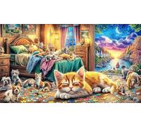 Cat-Gazing-at-Glowing-Butterfly-in-Night-Sky Puzzle Adultos 1000 Piezas Juego desafiante Educativo Papel Reciclado para relajación y Creatividad 38x52/1000pcs