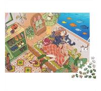 Cat & Girl Puzzle 1000Pc Papel Reciclado Cozy Home Puzzles para Adultoos Divertido y Desafiante Juego Familiar Regalo de Bendición Vacacional para Hombres 70x50cm/1000pcs