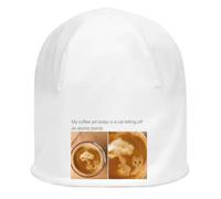 Cat goes N U C L E A R Coffee Meme Funny Unisex Thin Cotton Stretch White Slouch Beanie White