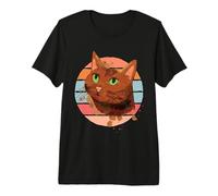 Cat Green Eyes Brown Fur Artistic Painterly Whiskers Elegant Camiseta Premium