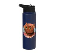 Cat green eyes brown fur artistic painterly whiskers elegant Stainless Steel Insulated Water Bottle