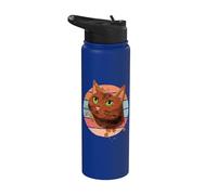 Cat green eyes brown fur artistic painterly whiskers elegant Stainless Steel Insulated Water Bottle