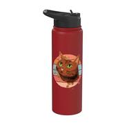 Cat green eyes brown fur artistic painterly whiskers elegant Stainless Steel Insulated Water Bottle