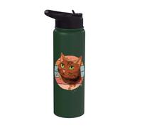 Cat green eyes brown fur artistic painterly whiskers elegant Stainless Steel Insulated Water Bottle