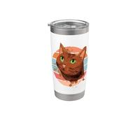 Cat green eyes brown fur artistic painterly whiskers elegant Vaso térmico de acero inoxidable de doble pared