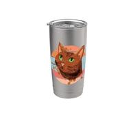 Cat green eyes brown fur artistic painterly whiskers elegant Vaso térmico de acero inoxidable de doble pared