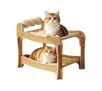 Cat Hammock - 2 Layer Elevated Breathable Wooden Pet Bed with Scratching Post, Multi Level Cat Lounge for Resting Climbing and Relaxation, Comfortable Raised Furniture for Indoor Living | Wood