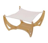 Cat Hammock Bed - 19.69 Inch Pet Sleeping Lounge | Wooden Scratching Board - Breathable Woven Resting Space with Integrated Scratcher for Indoor Cats Relaxing Playing and Claw Care Support