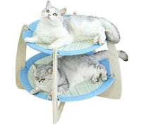 Cat Hammock Bed - Wooden Rattan | Double Layer Breathable Pet Lounger | Scratch Resistant Build, 60x60x44cm, 2kg, Wood Cotton Rope Frame, Elevated All Season Rest, Removable Washable Cushion