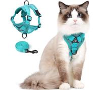 Cat Harness and Leash Set, Upgraded Escape Proof Adjustable Vest with Lead for Kitten Puppy Outdoor Walking, Soft Breathable Mesh Jacket with Reflective Strips for Dark Night (M Emerald Green)