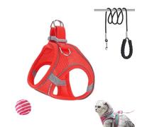 Cat Harness, Side-Through No-Pull Design, Escape Proof Soft Mesh Vest for Indoor Cats, Adjustable & Lightweight with Reflective Strips, for Walking & Outdoor (Red,M)