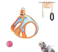 Cat Harness, Side-Through No-Pull Design, Escape Proof Soft Mesh Vest for Indoor Cats, Adjustable & Lightweight with Reflective Strips, for Walking & Outdoor (Orange Color,M)