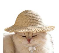 Cat Hat - 5,5 pulgadas Straw Sun Hat | Handmade Woven Pet Costume, Adjustable Dog Puppy Hats for Cosplay Party, Outdoor Walking, Picnic Camping and Travel Photoshoot